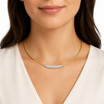14K Gold 0.50 cttw Wire Choker ID Bar Necklace