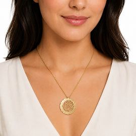 14K Gold 0.045 ct. tw. 32mm Round Filigree Pendant