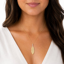 14K Gold 0.07 ct. tw. Hammered Leaf Pendant