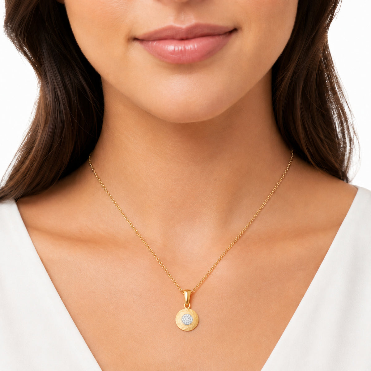 14K Gold 0.12 ct. tw. 12mm Round Hammered Pendant