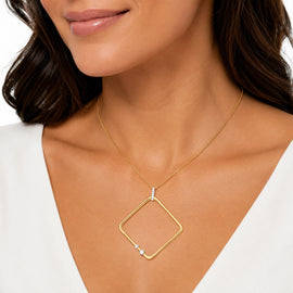 14K Gold 0.10 ct. tw. Open Square Pendant Necklace