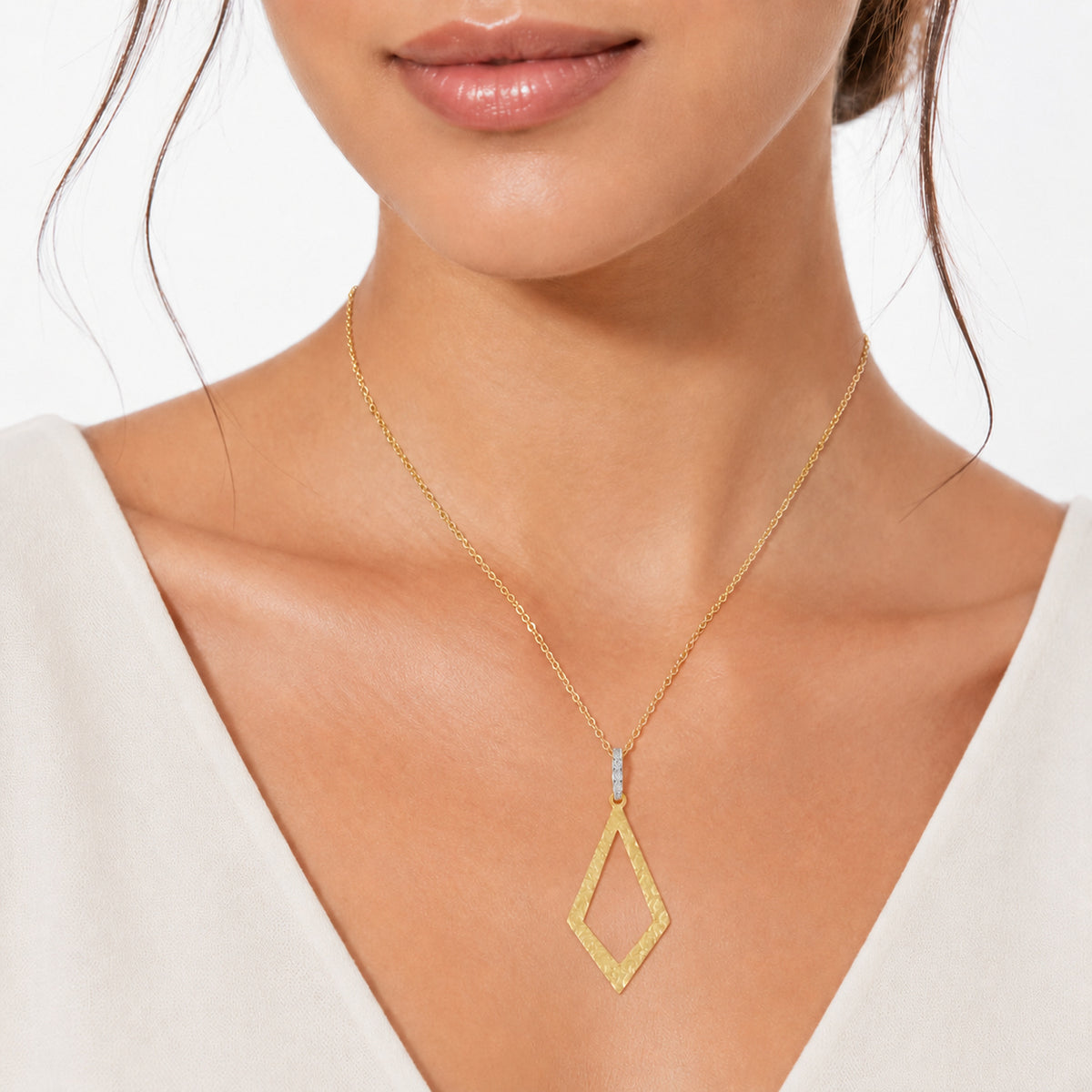 14K Gold 0.05 ct. tw. Open Hammered Diamond-Shaped Pendant