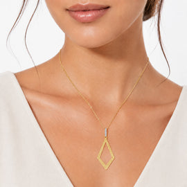 14K Gold 0.05 ct. tw. Open Hammered Diamond-Shaped Pendant