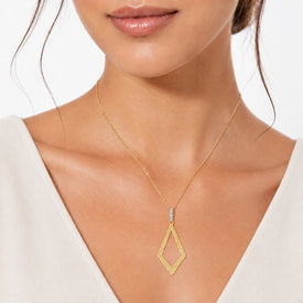 14K Gold 0.05 ct. tw. Open Hammered Diamond-Shaped Pendant