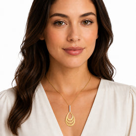 14K Gold 0.06 ct. tw. Concentric Tear-Drop Pendant