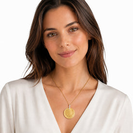 14K Gold 0.06 ct. tw. Hammered and Stacked Round-Shaped Pendant