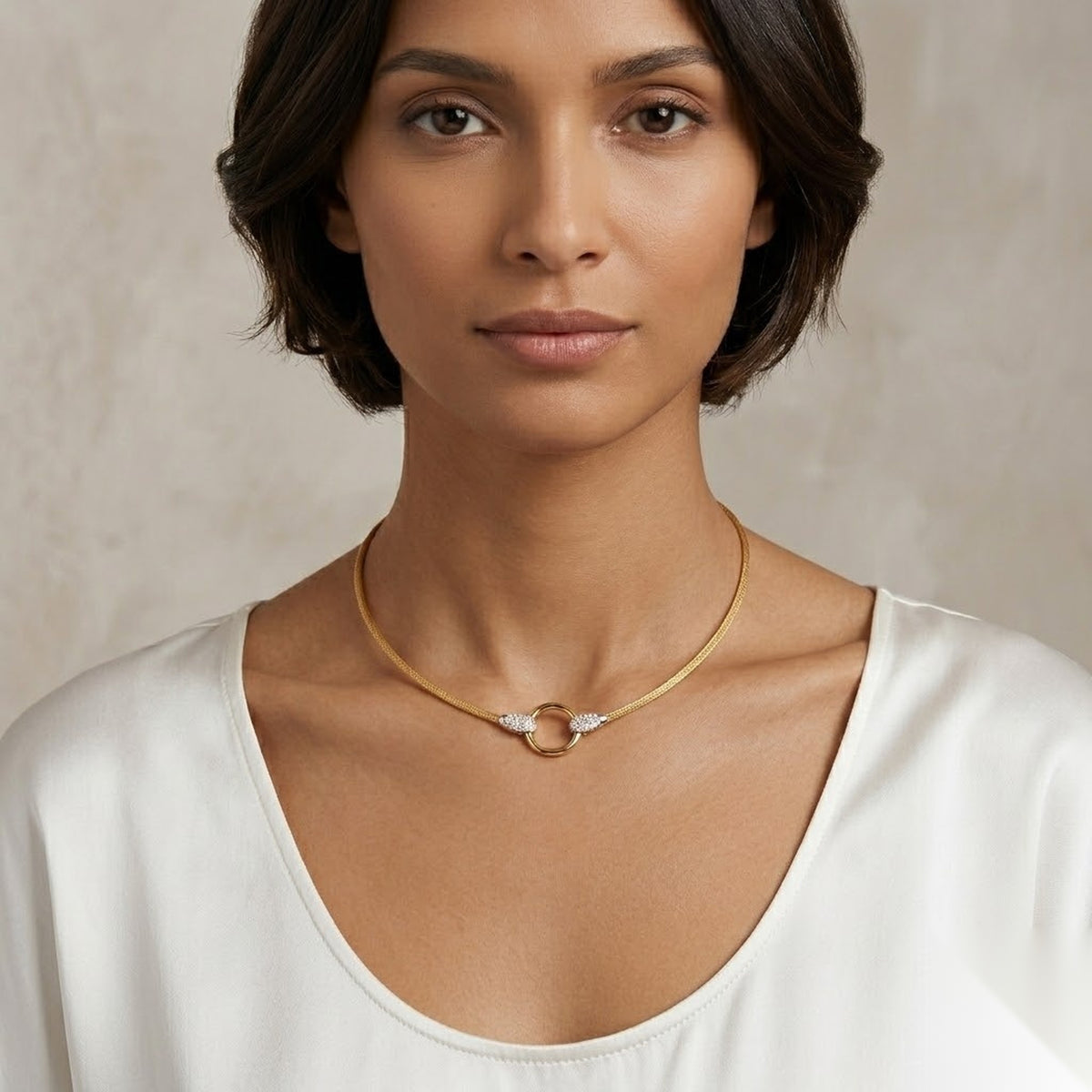 14K-Y ROUND WIRE NECK., 0.30CT