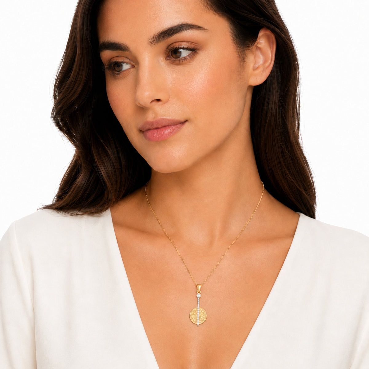 14K Gold 0.14 ct. tw. Hammered Circle Sliding Pendant