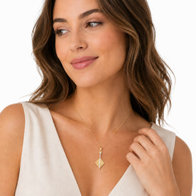 14K Gold 0.13 ct. tw. Diamond-Shaped Hammered Pendant