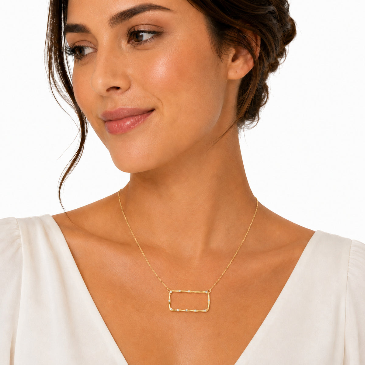 14K Gold 0.22 ct. tw. East-to-West Open Rectangle Necklace