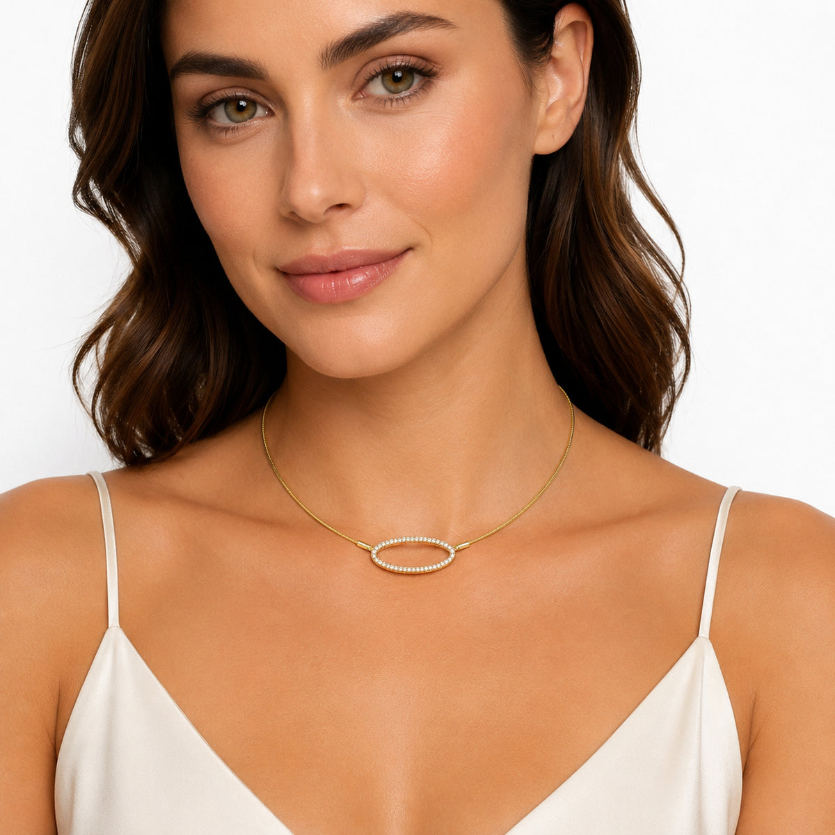 14K Gold 0.75 ct. tw. East-to-West Open Oval Mesh Necklace