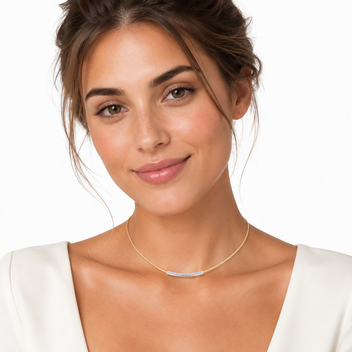 14K Gold 0.20 ct. tw. Mesh ID Bar Necklace