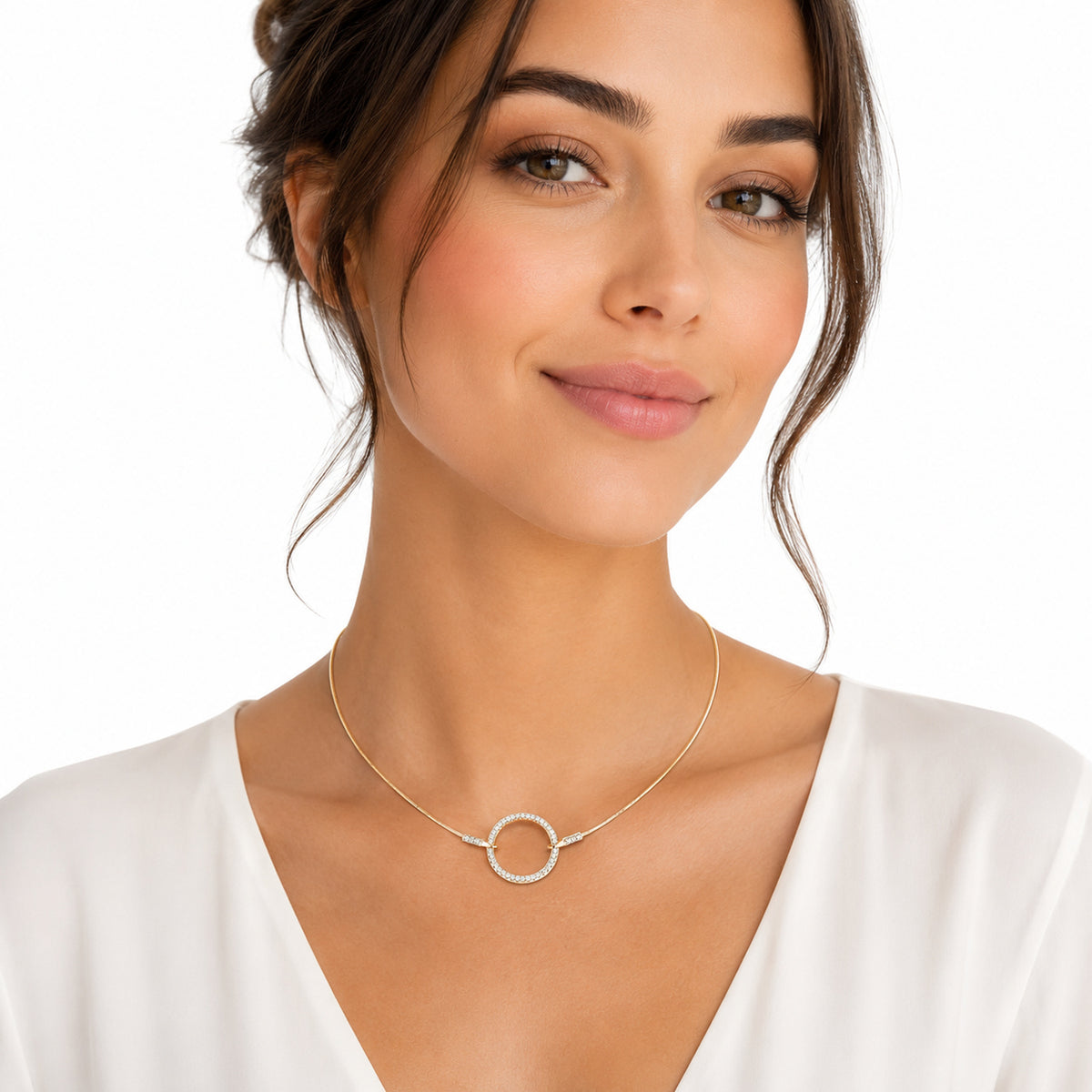 14K Gold 0.76 ct. tw. Open Diamond Circle Mesh Necklace