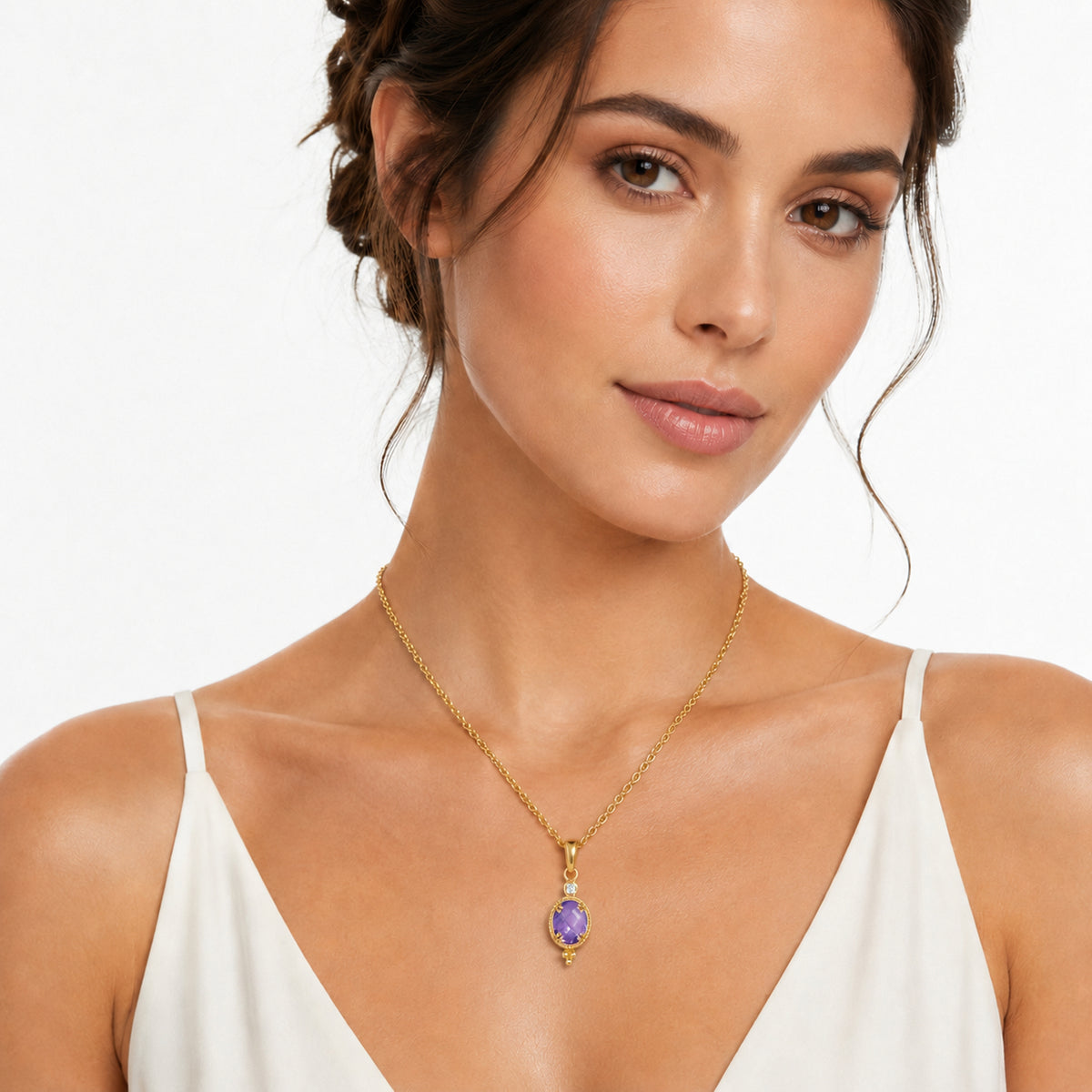 14K Gold 0.035 ct. tw. & 2.45CT Amethyst Color Stone Pendant