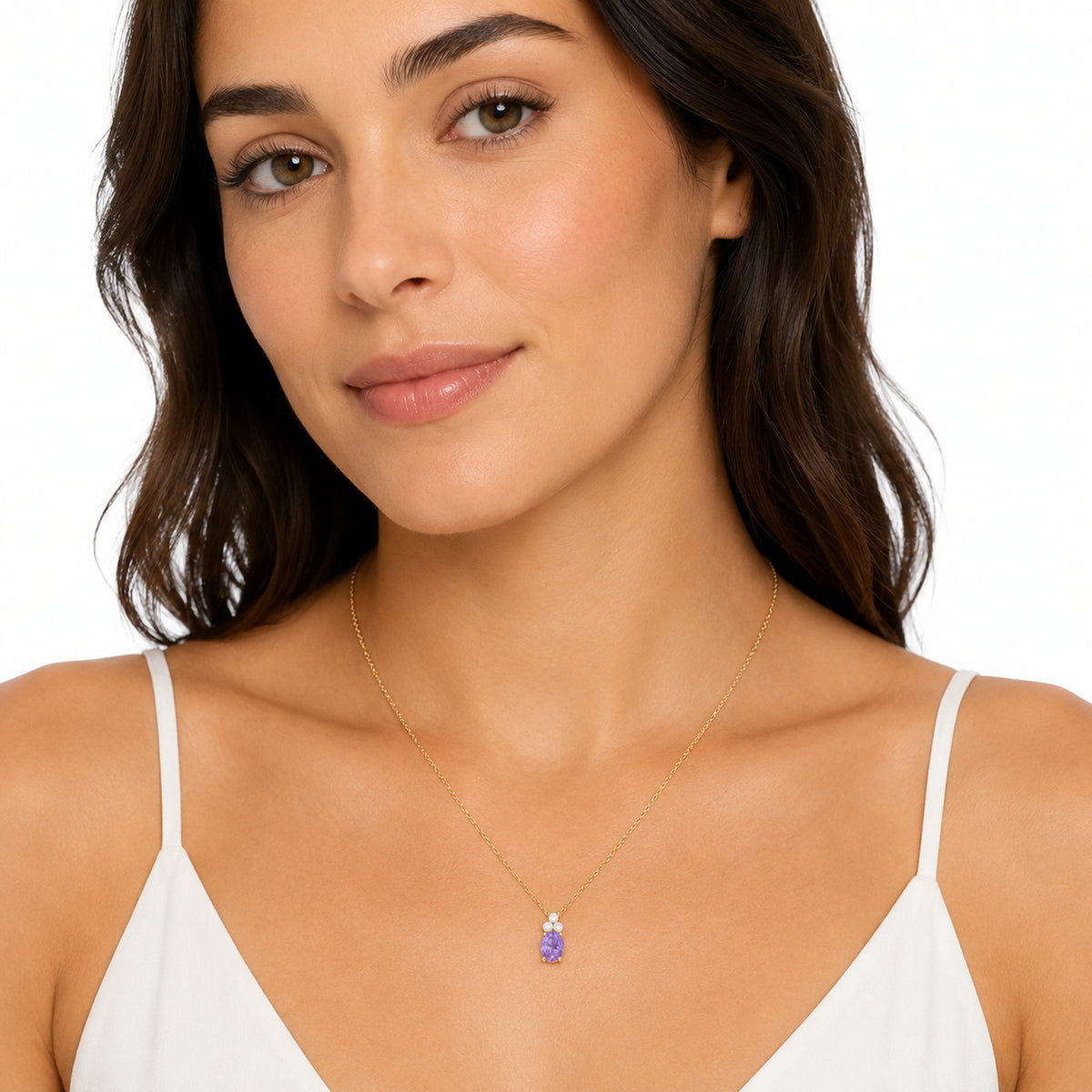 14K Gold 0.045 ct. tw. Dia. & 1.14CT Amethyst Color Stone Pendant