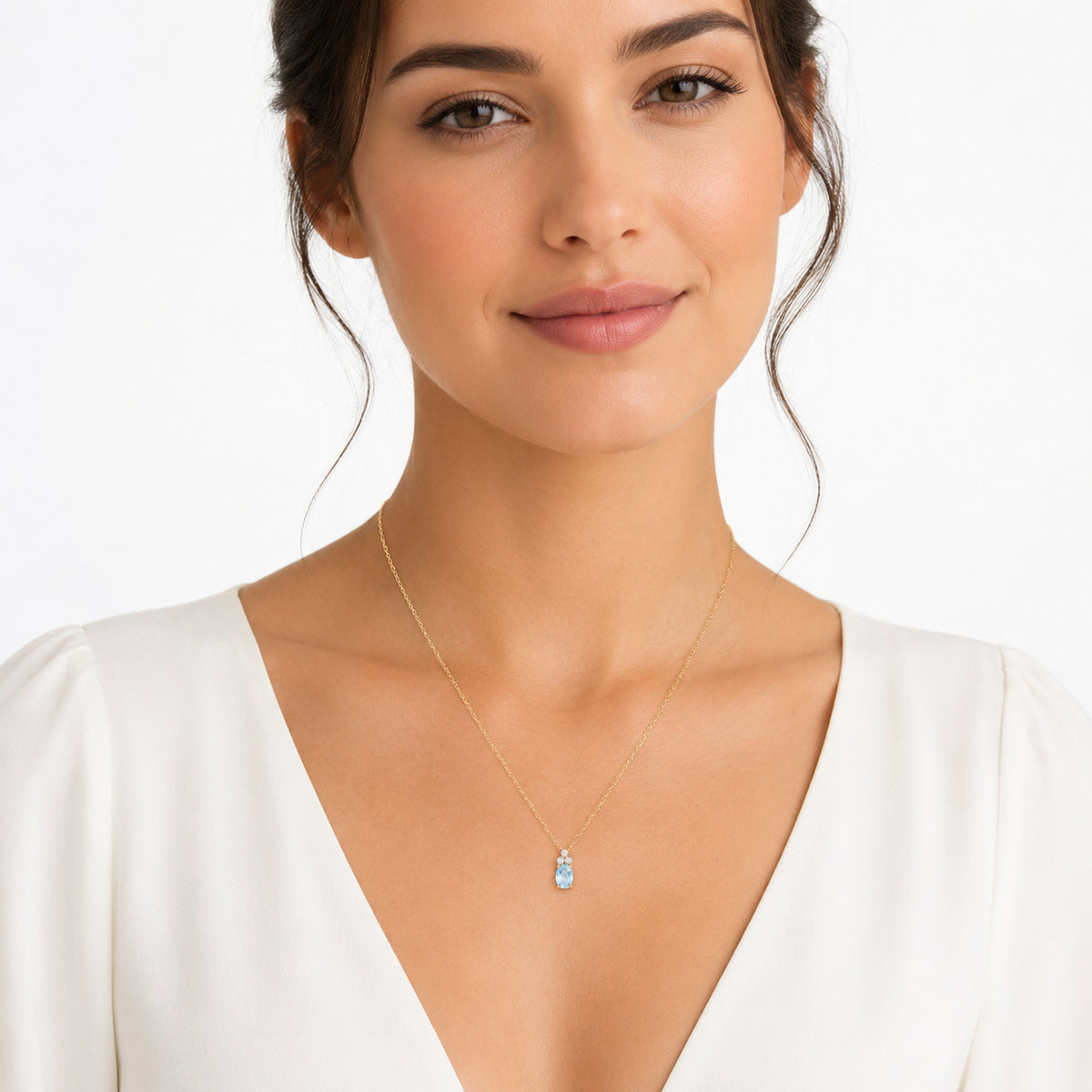 14K Gold 0.045 ct. tw. Dia. & 1.5CT Blue Topaz Color Stone Pendant