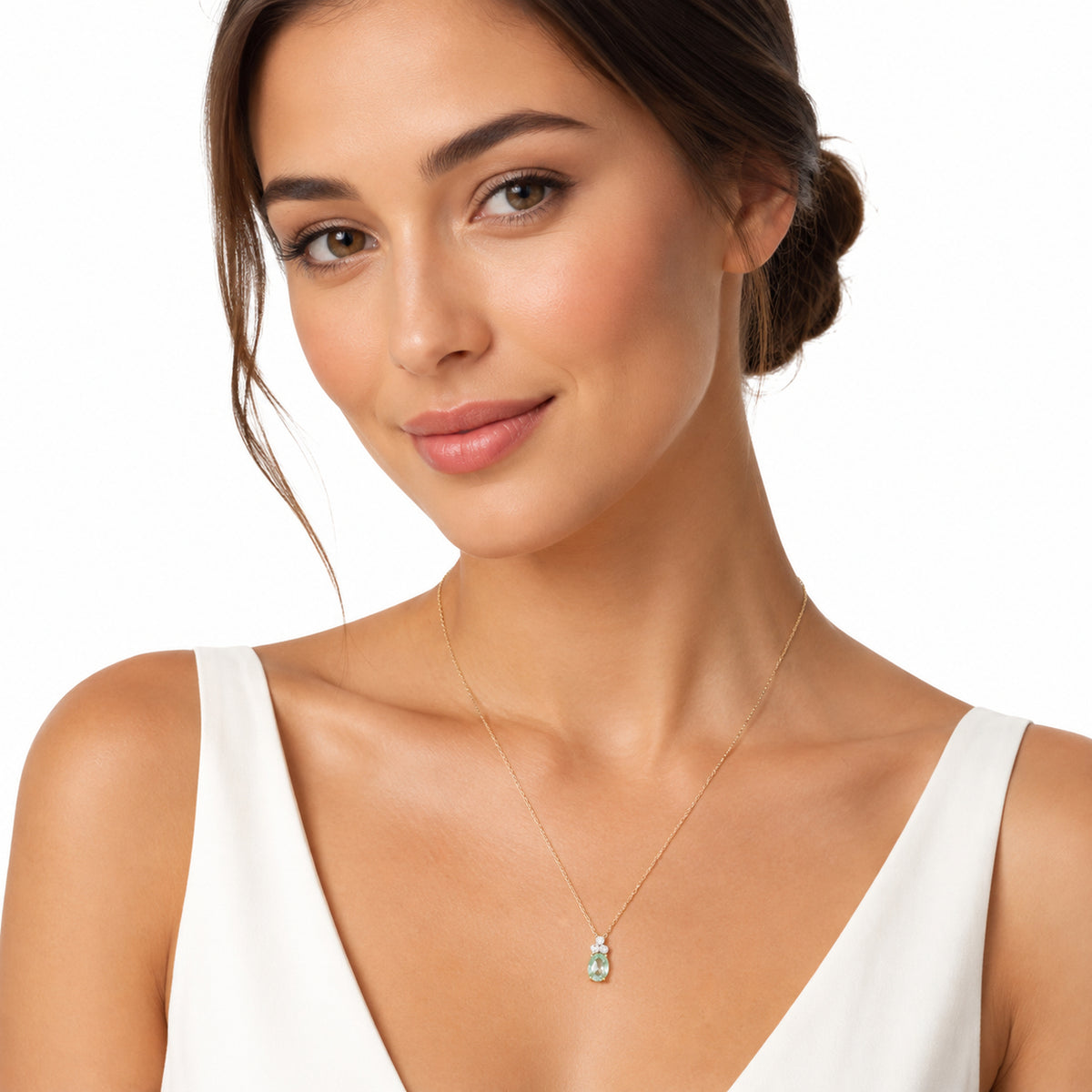 14K Gold 0.045 ct. tw. Dia. & 1.1CT Green Amethyst Color Stone Pendant