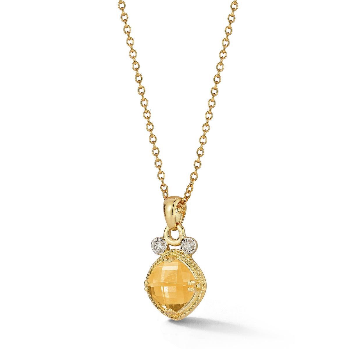 14K Gold 0.07 ct. tw. & 2.0CT Citrine Color Stone Pendant