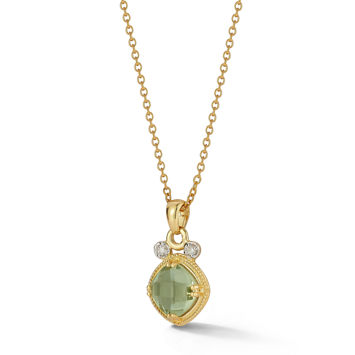 14K Gold 0.07 ct. tw. & 1.75CT Green Amethyst Color Stone Pendant