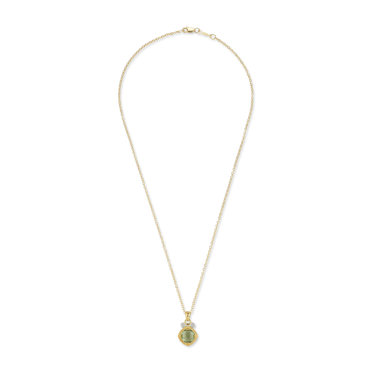 14K Gold 0.07 ct. tw. & 1.75CT Green Amethyst Color Stone Pendant