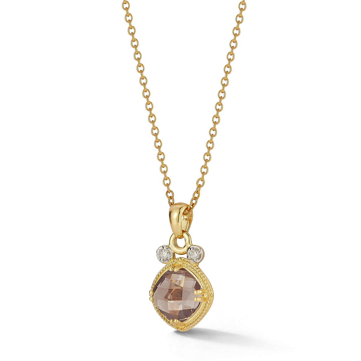 14K Gold 0.07 ct. tw. & 2.0CT Smokey Topaz Color Stone Pendant