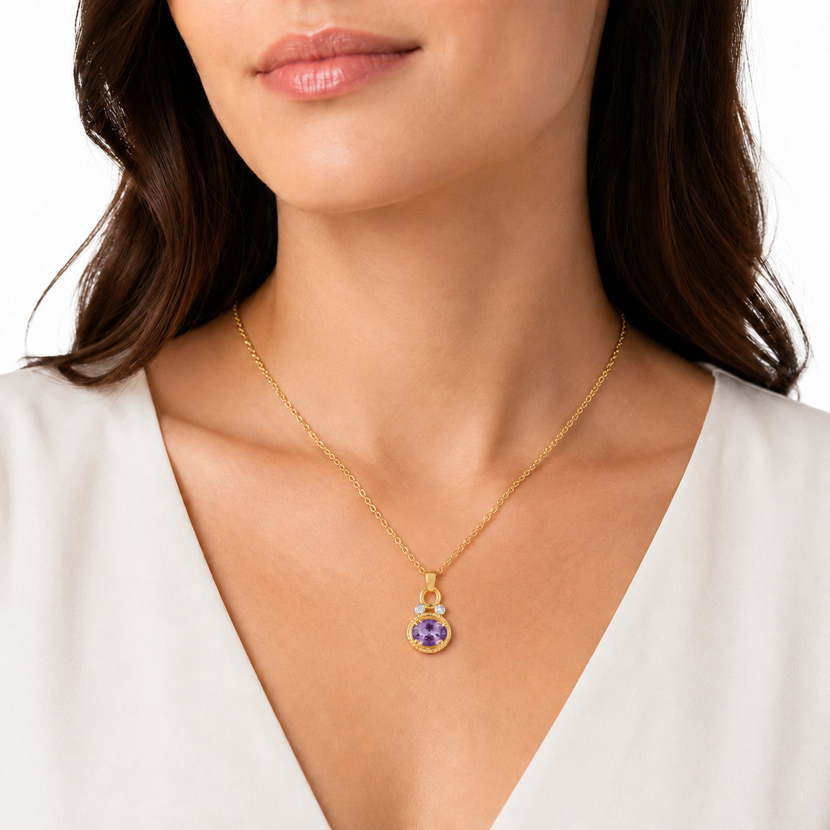 14K Gold 0.05 ct. tw. Dia. & 2.7CT 8x10mm Amethyst Oval Pendant Slide