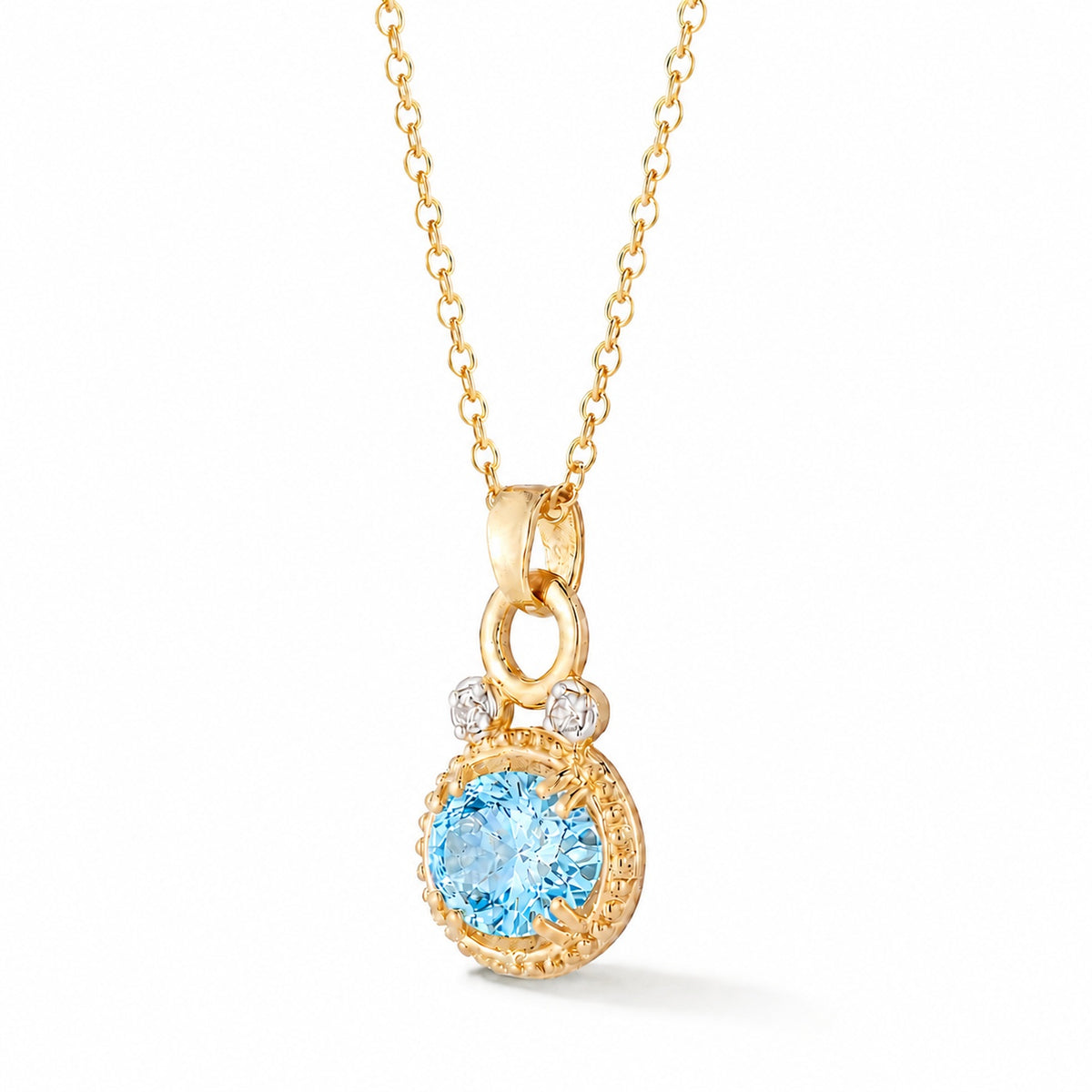 14K Gold 0.05 ct. tw. Dia. & 3.0CT 8x10mm Blue Topaz Oval Pendant Slide