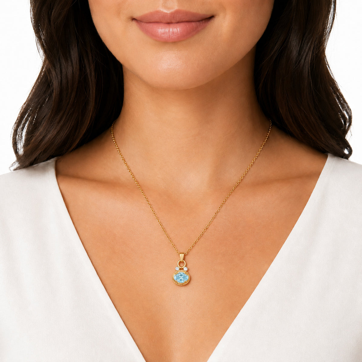 14K Gold 0.05 ct. tw. Dia. & 3.0CT 8x10mm Blue Topaz Oval Pendant Slide