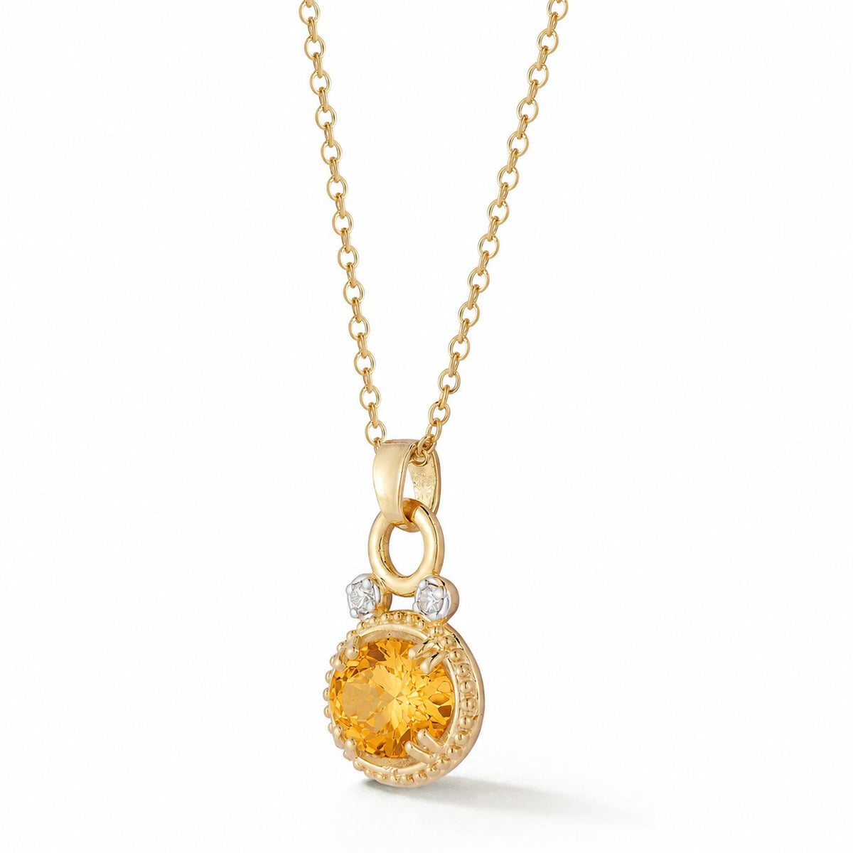 14K Gold 0.05 ct. tw. Dia. & 2.45CT 8x10mm Citrine Oval Pendant Slide