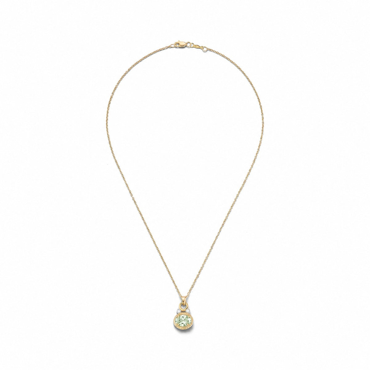 14K Gold 0.05 ct. tw. Dia. & 2.5CT 8x10mm Green Amethyst Oval Pendant Slide