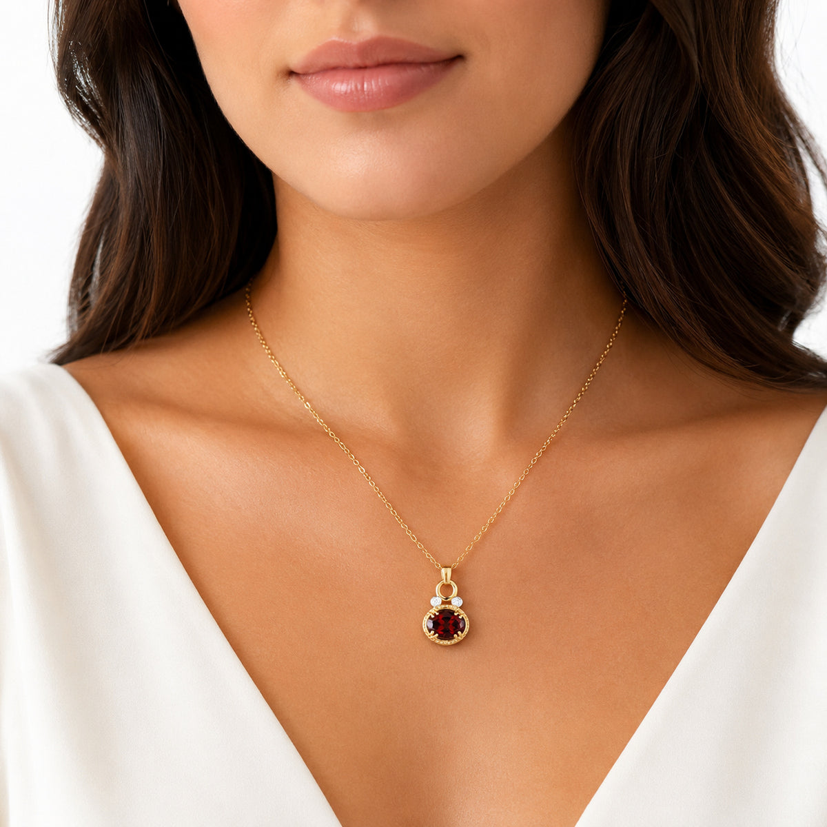 14K Gold 0.05 ct. tw. Dia. & 2.5CT 8x10mm Garnet Oval Pendant Slide