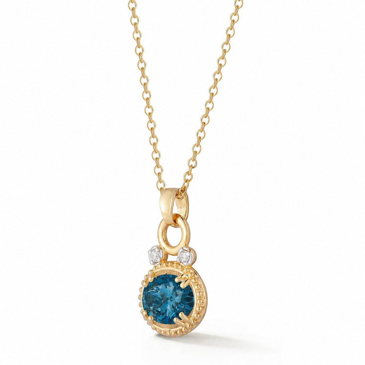 14K Gold 0.05 ct. tw. Dia. & 3.0CT 8x10mm London Blue Oval Pendant Slide