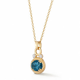 14K Gold 0.05 ct. tw. Dia. & 3.0CT 8x10mm London Blue Oval Pendant Slide