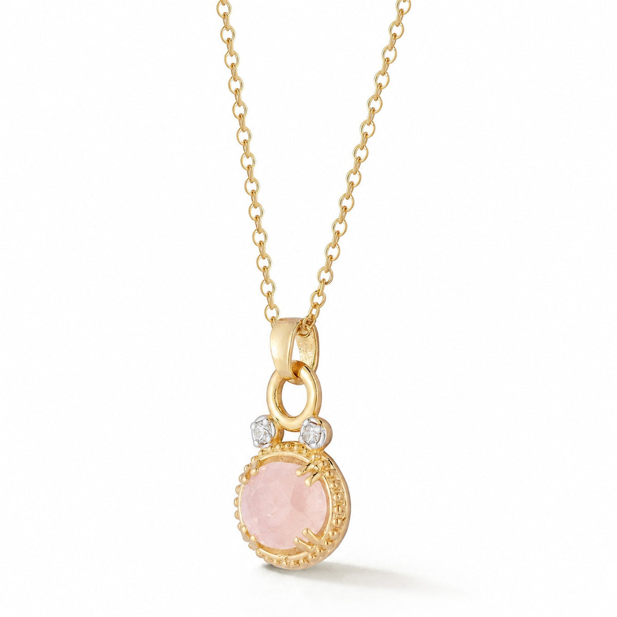 14K Gold 0.05 ct. tw. Dia. & 2.45CT 8x10mm Rose Quartz Oval Pendant Slide