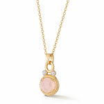 14K Gold 0.05 ct. tw. Dia. & 2.45CT 8x10mm Rose Quartz Oval Pendant Slide