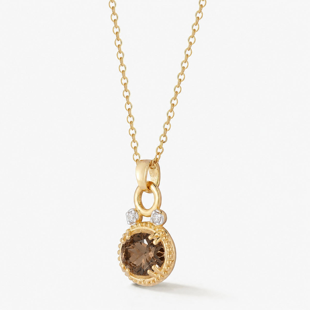 14K Gold 0.05 ct. tw. Dia. & 2.45CT 8x10mm Smokey Topaz Oval Pendant Slide