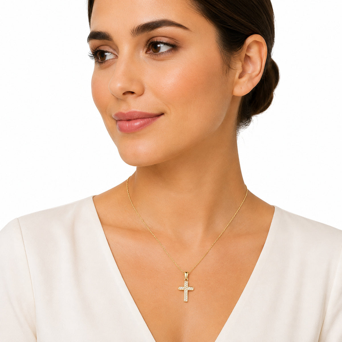14K Gold 0.14 ct. tw. Diamond Cross Necklace