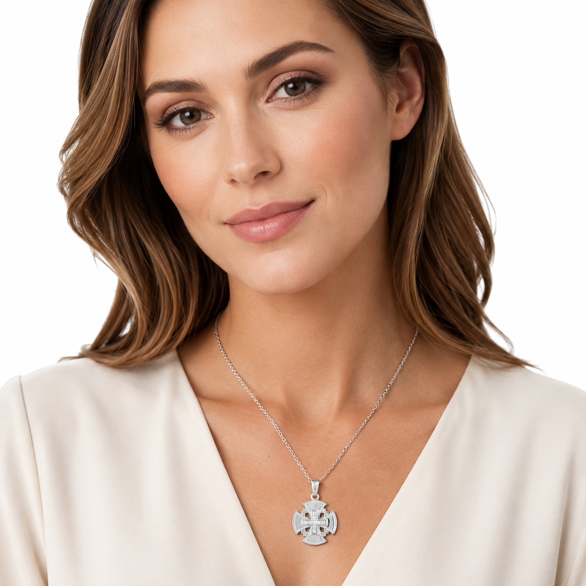 14K Gold 0.10 ct. tw. 15mm Jerusalem Cross Sliding Pendant