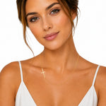 14K Gold Off-Center East-to-West Cross Necklace