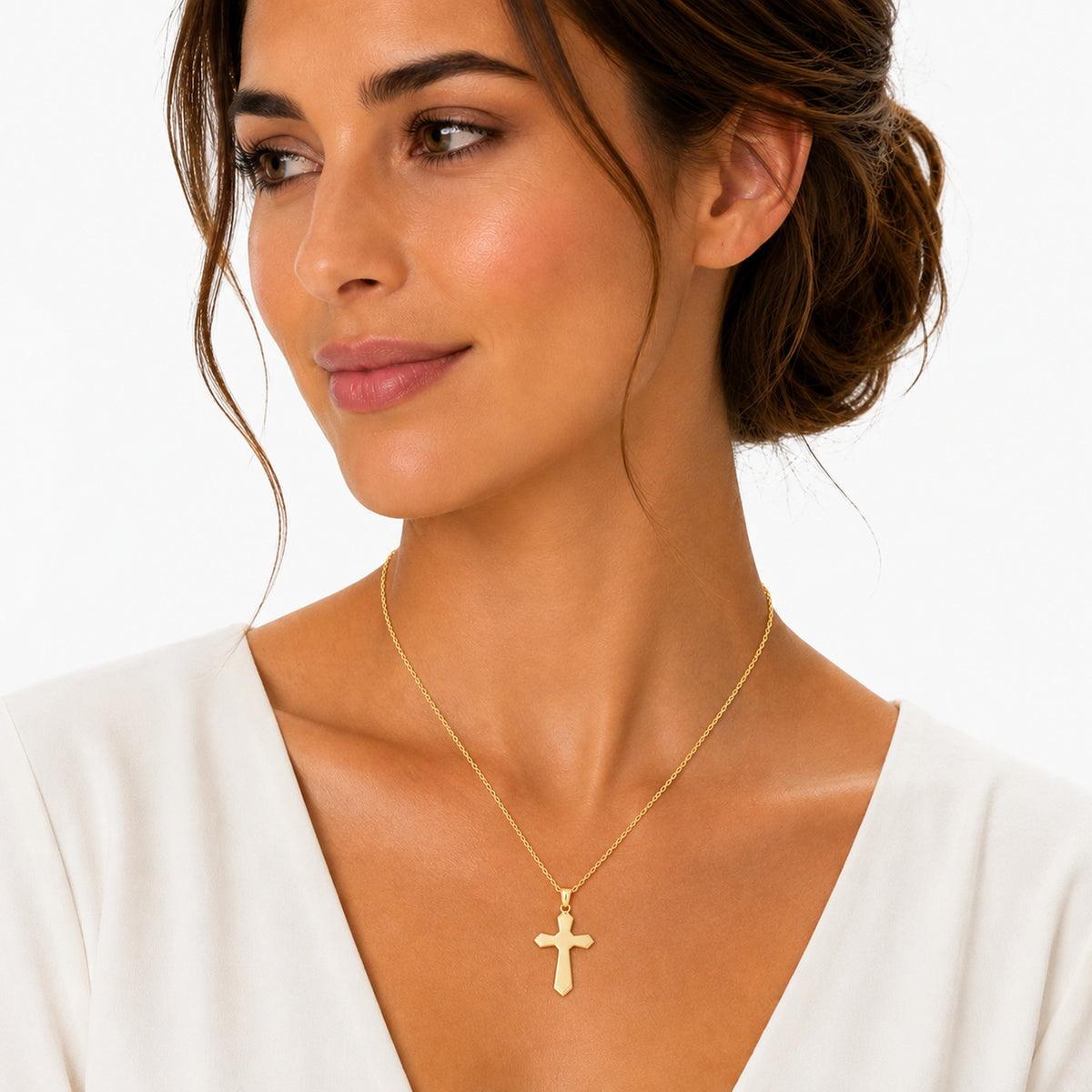 14K Gold Polish-Finished Sliding Cross Pendant