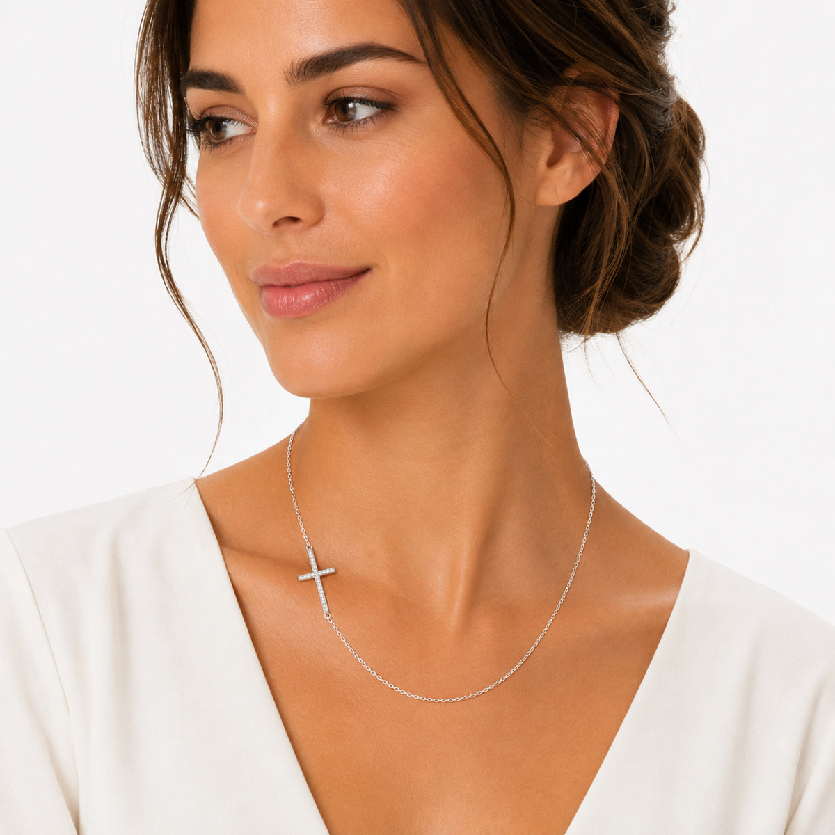 14K Gold 0.25 ct. tw. East-to-West Diamond Cross Necklace