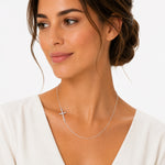 14K Gold 0.25 ct. tw. East-to-West Diamond Cross Necklace