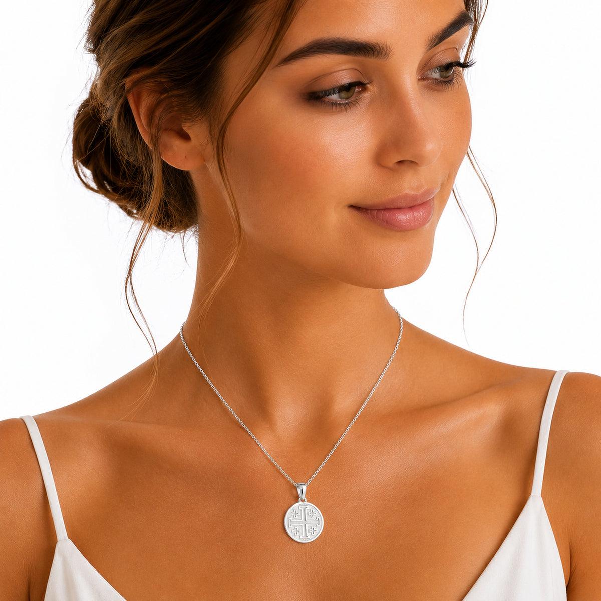 14K Gold Jerusalem Cross Coin Pendant