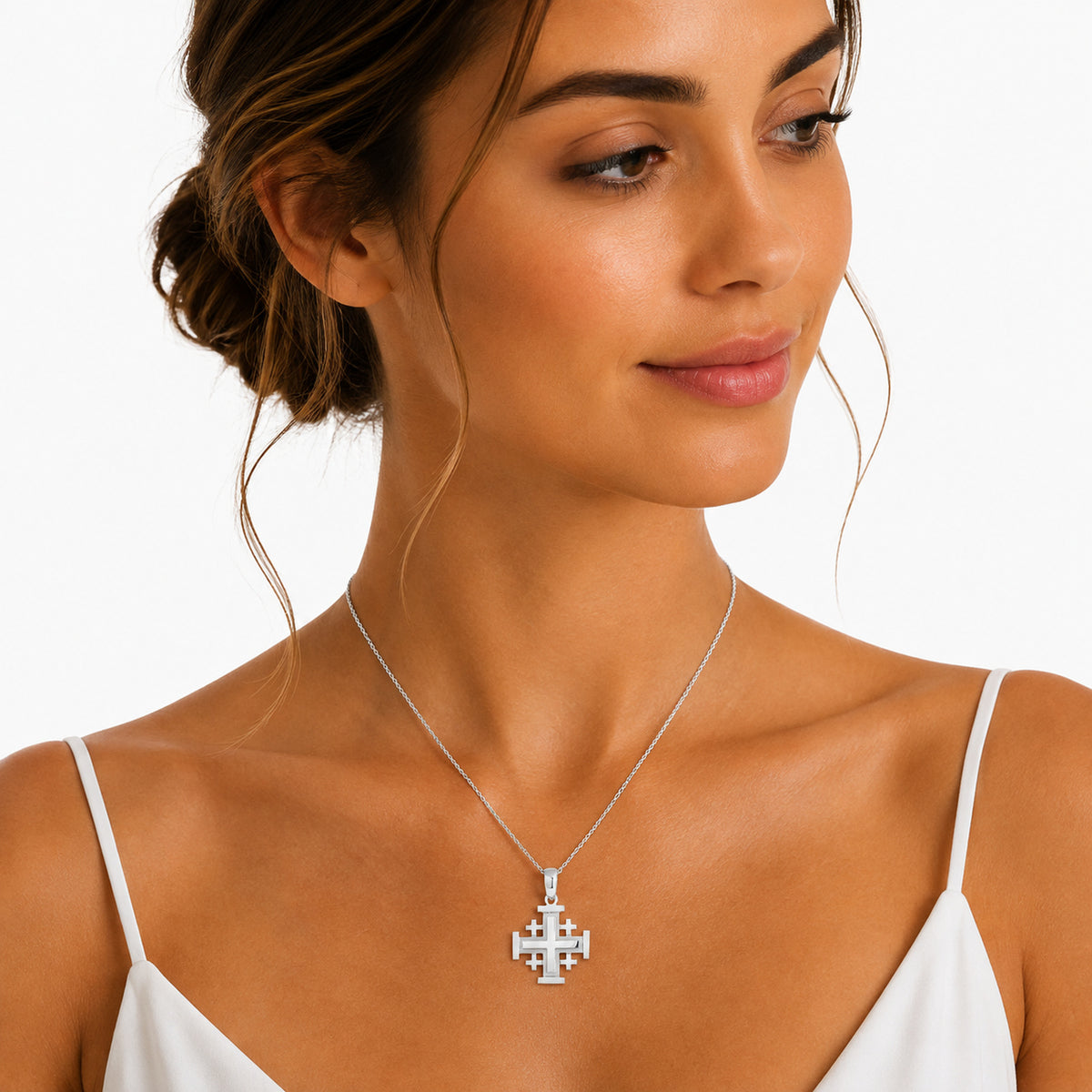 14K Gold Jerusalem Cross Sliding Pendant