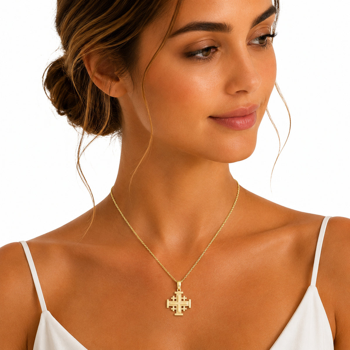 14K Gold Jerusalem Cross Sliding Pendant