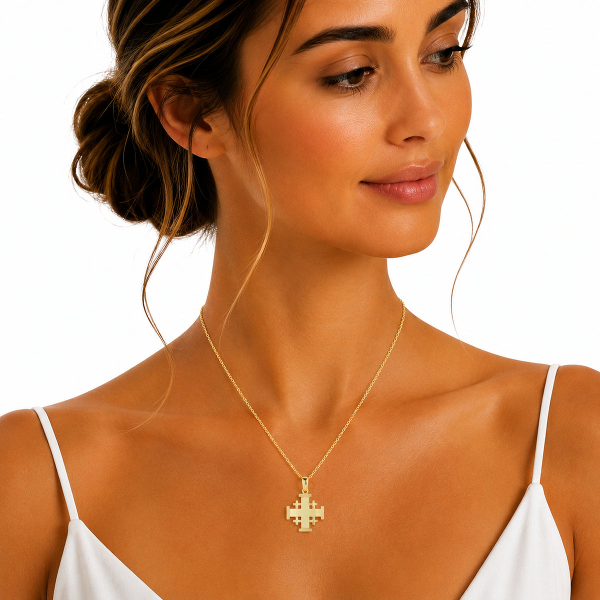 14K Gold Jerusalem Cross Sliding Pendant