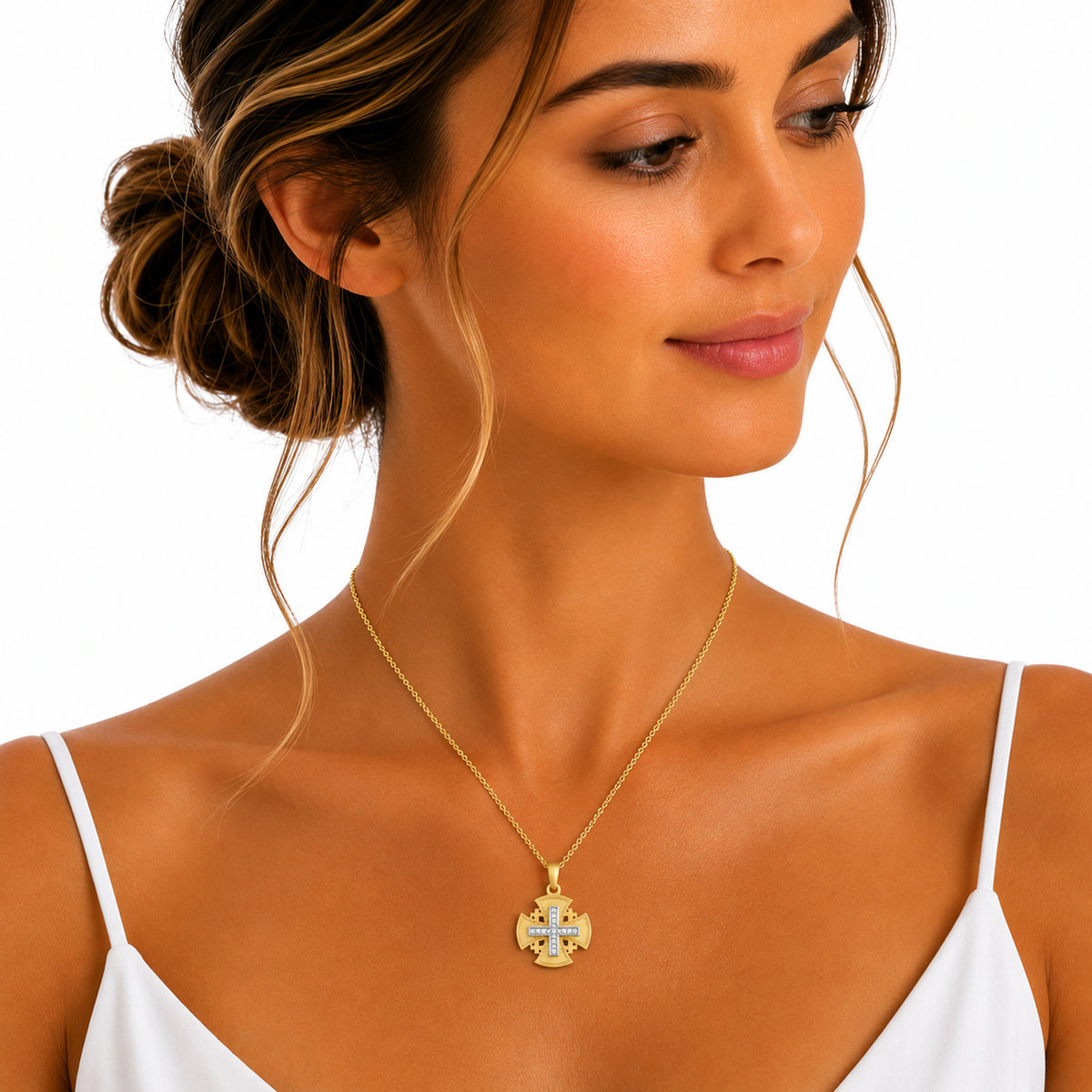 14K Gold 0.20 ct. tw. Jerusalem Cross Pendant