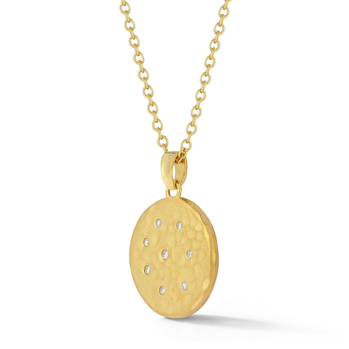 14K Gold 0.10 ct. tw. 18mm Round Hammered Pendant
