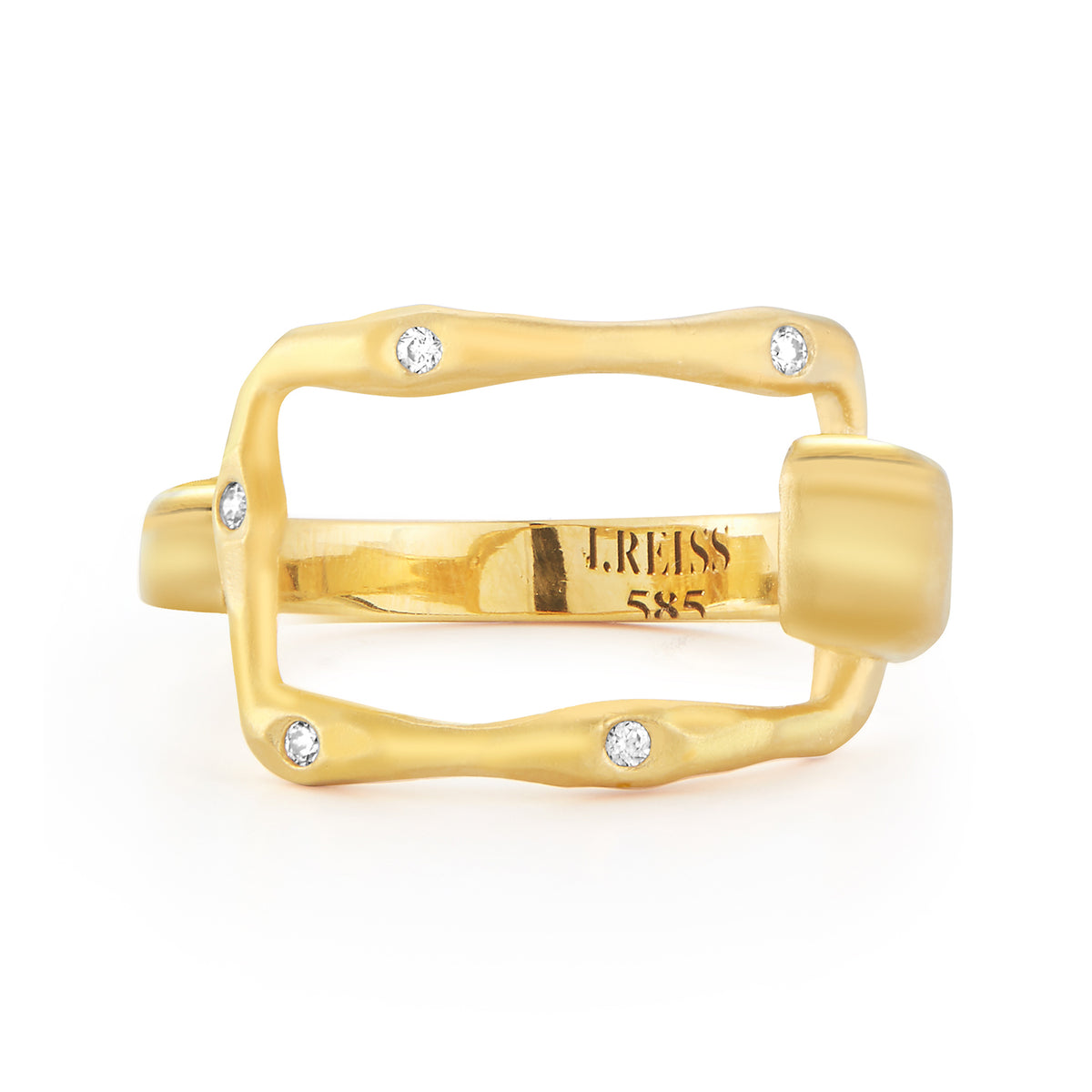 14K Gold 0.09 ct.tw. Open Rectangle Hammered  Ring