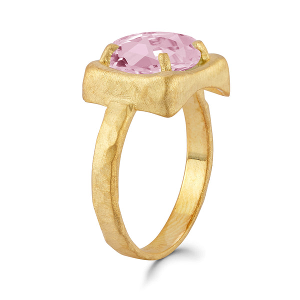 14K Gold 2CT 8mm Rose Quartz Cocktail Ring